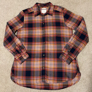 American Eagle Womens Flannel Shirt Soft Boyfriend Fit Orange Black Plaid, Sz M